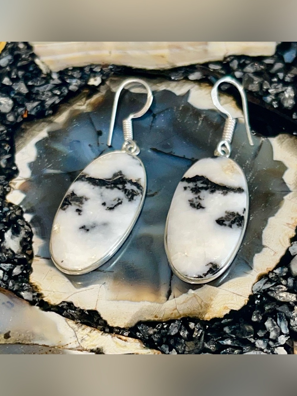 Thin White Buffalo Turquoise Earrings 2” - Picture 15 of 17